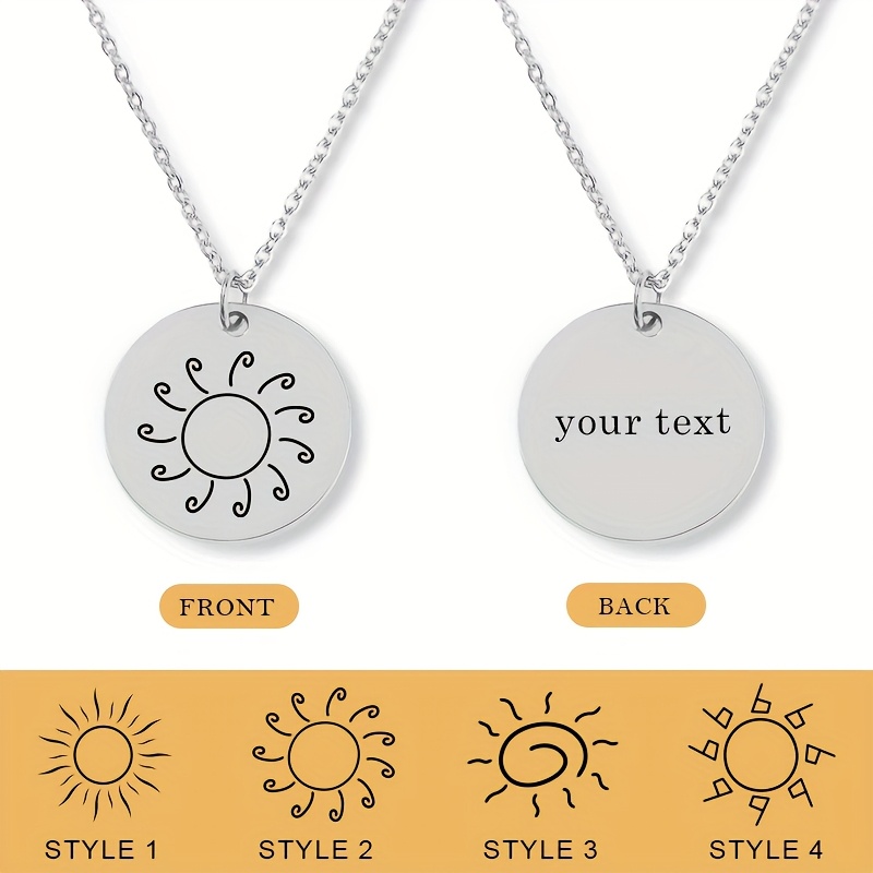 Women's Customized Sun Symbol Necklace, Engraved Text Pendant